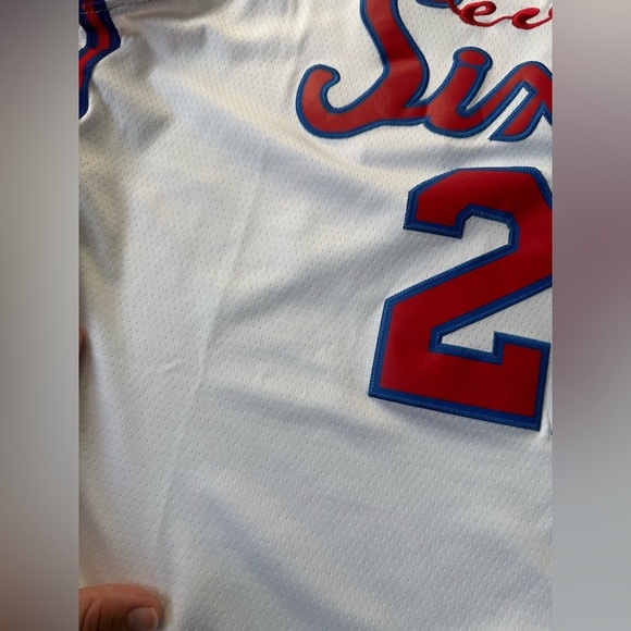 Philadelphia Sixers 76ers Joel Embiid Basketball Jersey White Red Blue Size M L - Picture 5 of 11